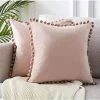 DENUOTOP Housses De Coussin 2 Pcs Housse De Coussin En Velours Taie D'oreiller Decorative Taie D'oreiller Boule De Fourrure De Couleur Pure Super Doux Maison Salon Chambre Pour Canapé Taie D'oreiller (Rose Clair)