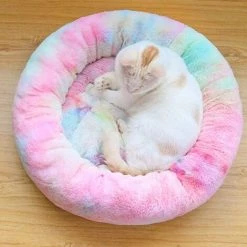 DENUOTOP Coussins Panier De Chat Rond En Peluche Pour Animal Chats Et Petits Chiens Coussin Pour Lit De Chat Lit Donut Chien Convient Nest Sofa XH062 (Diameter:60, Colorful Pink) -France Coussin et housse de coussin Soldes Boutique 60006378 3