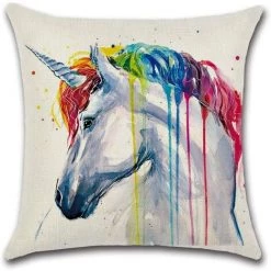 DENUOTOP Housses De Coussin Lot De 4- Taies D'oreiller Coton Lin Jeter Taies D'oreiller Housse De Coussin De Voiture Pour Canapé-lit Décor De La Maison Ensemble, 45 X 45 Cm (Animal Arc-en-Ciel) -France Coussin et housse de coussin Soldes Boutique 60006601 4