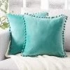 DENUOTOP Housses De Coussin 2 Pcs Housse De Coussin En Velours Taie D'oreiller Decorative Taie D'oreiller Boule De Fourrure De Couleur Pure Super Doux Maison Salon Chambre Pour Canapé Taie D'oreiller(Bleu Tiffany)
