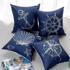 BARES Housse De Coussin Méditerranéen Artiste Cactus Plante Motif Taie D'oreiller Pour Canapé Maison Salon Chambre Décoration D'intérieur, 45x45cm, Ensemble De 4 Pièces(Ancre A) -France Coussin et housse de coussin Soldes Boutique 61207319 4