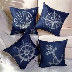 BARES Housse De Coussin Méditerranéen Artiste Cactus Plante Motif Taie D'oreiller Pour Canapé Maison Salon Chambre Décoration D'intérieur, 45x45cm, Ensemble De 4 Pièces(Ancre A) -France Coussin et housse de coussin Soldes Boutique 61207319 5