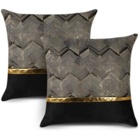 BEARSU Lot De 2 Housses De Coussin Pour Lit, Canapé, Voiture, Décoration De Luxe Moderne Minimaliste En Cuir Doré Avec Coutures Ondulées Et Rayures 1 BEARSU Lot De 2 Housses De Coussin Pour Lit, Canapé, Voiture, Décoration De Luxe Moderne Minimaliste En Cuir Doré Avec Coutures Ondulées Et Rayures