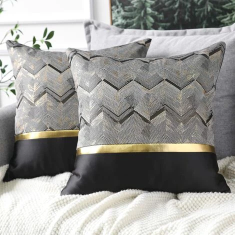 BEARSU Lot De 2 Housses De Coussin Pour Lit, Canapé, Voiture, Décoration De Luxe Moderne Minimaliste En Cuir Doré Avec Coutures Ondulées Et Rayures 2 BEARSU Lot De 2 Housses De Coussin Pour Lit, Canapé, Voiture, Décoration De Luxe Moderne Minimaliste En Cuir Doré Avec Coutures Ondulées Et Rayures – Image 2