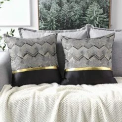 BEARSU Lot De 2 Housses De Coussin Pour Lit, Canapé, Voiture, Décoration De Luxe Moderne Minimaliste En Cuir Doré Avec Coutures Ondulées Et Rayures 7 BEARSU Lot De 2 Housses De Coussin Pour Lit, Canapé, Voiture, Décoration De Luxe Moderne Minimaliste En Cuir Doré Avec Coutures Ondulées Et Rayures -France Coussin et housse de coussin Soldes Boutique 61210565 3