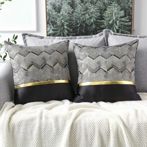 BEARSU Lot De 2 Housses De Coussin Pour Lit, Canapé, Voiture, Décoration De Luxe Moderne Minimaliste En Cuir Doré Avec Coutures Ondulées Et Rayures 3 BEARSU Lot De 2 Housses De Coussin Pour Lit, Canapé, Voiture, Décoration De Luxe Moderne Minimaliste En Cuir Doré Avec Coutures Ondulées Et Rayures – Image 3