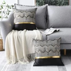 BEARSU Lot De 2 Housses De Coussin Pour Lit, Canapé, Voiture, Décoration De Luxe Moderne Minimaliste En Cuir Doré Avec Coutures Ondulées Et Rayures 8 BEARSU Lot De 2 Housses De Coussin Pour Lit, Canapé, Voiture, Décoration De Luxe Moderne Minimaliste En Cuir Doré Avec Coutures Ondulées Et Rayures -France Coussin et housse de coussin Soldes Boutique 61210565 4