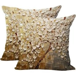 BEARSU Housse De Coussin Fleur Arbres Motif Taie D'oreiller Pour Canapé Maison Salon Chambre Décoration D'intérieur, 45x45cm, Ensemble De 2 Pièces(Café Fleur)