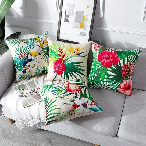 BEARSU Extérieur Housse De Coussin, Lot De 4 Imperméable Plantes Et Fleurs Tropicales Et Oiseaux Motif Canapé Taie D'oreiller Pour Patio Jardin Salon Chambre Décoration, 45x45cm 2 BEARSU Extérieur Housse De Coussin, Lot De 4 Imperméable Plantes Et Fleurs Tropicales Et Oiseaux Motif Canapé Taie D'oreiller Pour Patio Jardin Salon Chambre Décoration, 45x45cm – Image 2