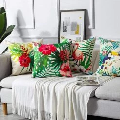 BEARSU Extérieur Housse De Coussin, Lot De 4 Imperméable Plantes Et Fleurs Tropicales Et Oiseaux Motif Canapé Taie D'oreiller Pour Patio Jardin Salon Chambre Décoration, 45x45cm 7 BEARSU Extérieur Housse De Coussin, Lot De 4 Imperméable Plantes Et Fleurs Tropicales Et Oiseaux Motif Canapé Taie D'oreiller Pour Patio Jardin Salon Chambre Décoration, 45x45cm -France Coussin et housse de coussin Soldes Boutique 61210591 3