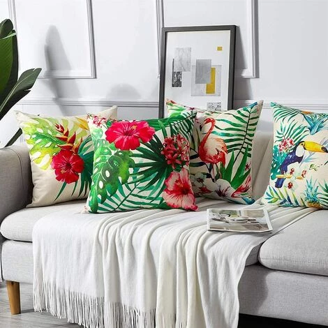 BEARSU Extérieur Housse De Coussin, Lot De 4 Imperméable Plantes Et Fleurs Tropicales Et Oiseaux Motif Canapé Taie D'oreiller Pour Patio Jardin Salon Chambre Décoration, 45x45cm 3 BEARSU Extérieur Housse De Coussin, Lot De 4 Imperméable Plantes Et Fleurs Tropicales Et Oiseaux Motif Canapé Taie D'oreiller Pour Patio Jardin Salon Chambre Décoration, 45x45cm – Image 3
