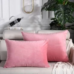 LITZEE Housse De Coussin, Lot De 2, Housses De Coussin Décoratives Carrées En Velours Doux Solide, Housses De Coussin Euro Pour Ferme, Canapé, Intérieur Et Extérieur, 50*70cm,Rose