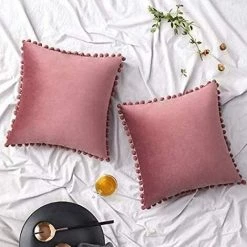 LYCXAMES 2 Pcs Housse De Coussin En Velours Taie D'oreiller Decorative Taie D'oreiller Boule De Fourrure De Couleur Pure Super Doux Maison Salon Chambre Pour Canapé Taie D'oreiller (Couleur De Confiture)