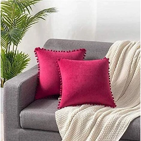 LYCXAMES 2 Pcs Housse De Coussin En Velours Taie D'oreiller Decorative Taie D'oreiller Boule De Fourrure De Couleur Pure Super Doux Maison Salon Chambre Pour Canapé Taie D'oreiller (Fuchsia) 1 LYCXAMES 2 Pcs Housse De Coussin En Velours Taie D'oreiller Decorative Taie D'oreiller Boule De Fourrure De Couleur Pure Super Doux Maison Salon Chambre Pour Canapé Taie D'oreiller (Fuchsia)