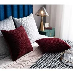 LYCXAMES Housses De Coussin Rouge Bordeaux: 2 Pack 45cmx45cm Taies D'oreiller Décoratives Carrées En Velours Rayé Pour Canapé De Chambre -France Coussin et housse de coussin Soldes Boutique 61507918 4