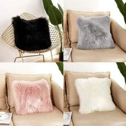 LYCXAMES Housse De Coussin, Fausse Fourrure Deluxe Décoratif Canapé Chambre Lit Super Doux Peluche Mongolie Taie D'oreiller 45X45cm (Noir) -France Coussin et housse de coussin Soldes Boutique 61511713 4