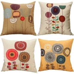 LYCXAMES Lot De 4 Housses De Coussin En Coton Et Lin Motif Plantes Tropicales 45 X 45 Cm