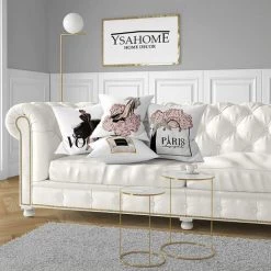 ROSIER Lot De 4 Housses De Coussin Tendance Pour Femme - Décoration De Chambre De Fille - Fleurs Roses - Art Moderne - Parfum - Sacs à Main - Talons Hauts - 45,7 X 45,7 Cm——VEBTles -France Coussin et housse de coussin Soldes Boutique 61662193 4