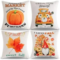 ROSIER Housse De Coussin 45x45 Coussin Canapé Coussins Décoratifs Lin Citrouille Automne Récolte Taie D'oreiller Pour Canapé, Lit, Décoration Pour La Maison——VEBTles