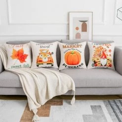 ROSIER Housse De Coussin 45x45 Coussin Canapé Coussins Décoratifs Lin Citrouille Automne Récolte Taie D'oreiller Pour Canapé, Lit, Décoration Pour La Maison——VEBTles -France Coussin et housse de coussin Soldes Boutique 61662208 5