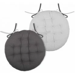 LOVELY CASA Gris Perle - Coussin De Chaise Ronde Réversible 38 Cm