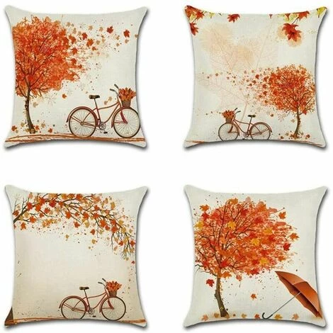 SINCèREETALI Thanksgiving Day Housse De Coussin, Lot De 4 L'automne Coton Et Lin Décoratif Taie D'oreiller Canapé Voiture Maison Décor Housses De Coussin 45 X 45 Cm (érable Arbre Avec Vélo) 2 SINCèREETALI Thanksgiving Day Housse De Coussin, Lot De 4 L'automne Coton Et Lin Décoratif Taie D'oreiller Canapé Voiture Maison Décor Housses De Coussin 45 X 45 Cm (érable Arbre Avec Vélo) – Image 2