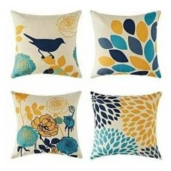 SINCèREETALI Ensemble 4 Pièces Housse De Coussin 45x45 Cm Décoratif Salon Chambre Canapé Housse De Coussin Coton éphédra Gris Bleu Plante Impression
