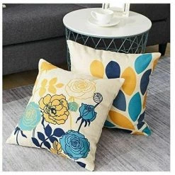 SINCèREETALI Ensemble 4 Pièces Housse De Coussin 45x45 Cm Décoratif Salon Chambre Canapé Housse De Coussin Coton éphédra Gris Bleu Plante Impression -France Coussin et housse de coussin Soldes Boutique 63514996 3