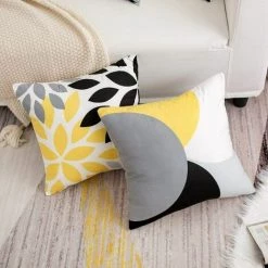 MINKUROW Housse De Coussin Décoratif 45 X 45 Cm Souple Durable Taie D'oreiller Carré , Jaune Gris Et Noir, 4 Pièces, -France Coussin et housse de coussin Soldes Boutique 63693869 5