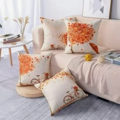 Coussin Taie D'oreiller Lin Motif Feuille D'érable Taie D'oreiller (automne-201 + 202 + 203 + 204),HANBING -France Coussin et housse de coussin Soldes Boutique 63784151 3