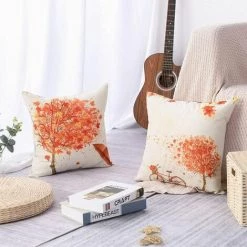 Coussin Taie D'oreiller Lin Motif Feuille D'érable Taie D'oreiller (automne-201 + 202 + 203 + 204),HANBING -France Coussin et housse de coussin Soldes Boutique 63784151 5