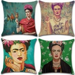 SINCèREETALI 4pcs Taie D'oreiller Polyester Lin Taie D'oreiller Housse De Coussin De Voiture Pour Canapé-lit Décor à La Maison Ensemble, 45 X 45 Cm (autoportrait Féminin)