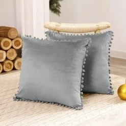 HEGUYEY Lot De 2 Housse De Coussin 50x50cm En Velours Taie D'oreiller Désign Moderne Housse De Coussin Gris