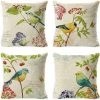BARES Housses De Coussin Motif Oiseau Floral Taies D'Oreiller Décoratives Carrées Housse De Coussin Lin 45 X 45 Cm Housse De Coussin Canapé Moderne Pour Voiture Chambre Salon Maison Chaise Décor, 4 Pcs
