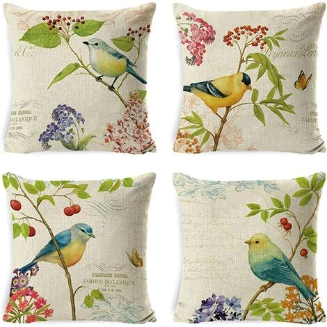 BARES Housses De Coussin Motif Oiseau Floral Taies D'Oreiller Décoratives Carrées Housse De Coussin Lin 45 X 45 Cm Housse De Coussin Canapé Moderne Pour Voiture Chambre Salon Maison Chaise Décor, 4 Pcs 1 BARES Housses De Coussin Motif Oiseau Floral Taies D'Oreiller Décoratives Carrées Housse De Coussin Lin 45 X 45 Cm Housse De Coussin Canapé Moderne Pour Voiture Chambre Salon Maison Chaise Décor, 4 Pcs