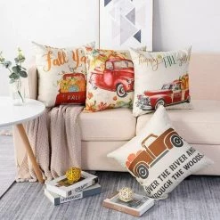 DECKON Thanksgiving Day Housse De Coussin, Lot De 4 L'automnCoton Et Lin Décoratif Taie D'oreiller Canapé Voiture Maison Décor Housses De Coussin 45 X 45 Cm (Citrouille Avec Camion) -France Coussin et housse de coussin Soldes Boutique 64077687 4
