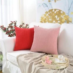 BAICCCF Coussin Et Housse De Coussin Lot De 2 Housses De Coussin Carrées Décoratives En Velours Côtelé Rose Pêche à Rayures, Décorations Pour Canapé, Canapé-lit, Chaise 45 X 45 Cm - Rose Pêche -France Coussin et housse de coussin Soldes Boutique 64107225 3