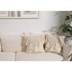 BAICCCF Coussin Et Housse De Coussin Housses De Coussin Crème, Taie De Coussin En Macramé, Housse De Coussin Tissée Boho Pour Lit, Canapé, Banc, Voiture, Décoration D'intérieur, Taies D'oreiller Carrées Confortables Avec Glands, Lot De 2 Taies D'oreiller Décorati -France Coussin et housse de coussin Soldes Boutique 64107293 3