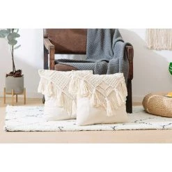 BAICCCF Coussin Et Housse De Coussin Housses De Coussin Crème, Taie De Coussin En Macramé, Housse De Coussin Tissée Boho Pour Lit, Canapé, Banc, Voiture, Décoration D'intérieur, Taies D'oreiller Carrées Confortables Avec Glands, Lot De 2 Taies D'oreiller Décorati -France Coussin et housse de coussin Soldes Boutique 64107293 4