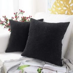 BAICCCF Coussin Et Housse De Coussin Granules Noir Lot De 2, Velours Côtelé Doux Décoratif Carré Housse De Coussin Housses De Coussin Taie D'Oreiller, Décorations De Maison Pour Canapé Canapé Lit Chaise 45x45 Cm - Le Noir