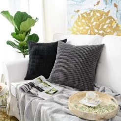 BAICCCF Coussin Et Housse De Coussin Granules Noir Lot De 2, Velours Côtelé Doux Décoratif Carré Housse De Coussin Housses De Coussin Taie D'Oreiller, Décorations De Maison Pour Canapé Canapé Lit Chaise 45x45 Cm - Le Noir -France Coussin et housse de coussin Soldes Boutique 64107311 4