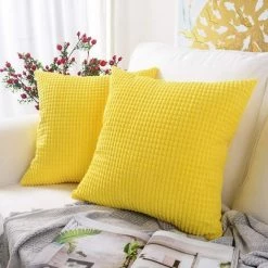 BAICCCF Coussin Et Housse De Coussin Granules Jaune Citron Lot De 2, Velours Côtelé Doux Décoratif Carré Housse De Coussin Housses De Coussin Taie D'Oreiller, Décorations De Maison Pour Canapé Canapé Lit Chaise 45x45 Cm - Jaune Citron