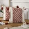 BAICCCF Coussin Et Housse De Coussin Lot De 2 Housses De Coussin Décoratives Tricotées En Coton Bohème Avec Pompon Rouille Et Blanc, Accent Moderne Ferme Classique Jacquard Squard Taie D'oreiller Housse De Coussin Pour Canapé Canapé, 45 X 45 Cm - Rouiller