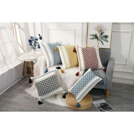 BAICCCF Coussin Et Housse De Coussin Lot De 2 Housses De Coussin Décoratives Tricotées En Coton Bohème Avec Pompon Rouille Et Blanc, Accent Moderne Ferme Classique Jacquard Squard Taie D'oreiller Housse De Coussin Pour Canapé Canapé, 45 X 45 Cm - Rouiller 5 BAICCCF Coussin Et Housse De Coussin Lot De 2 Housses De Coussin Décoratives Tricotées En Coton Bohème Avec Pompon Rouille Et Blanc, Accent Moderne Ferme Classique Jacquard Squard Taie D'oreiller Housse De Coussin Pour Canapé Canapé, 45 X 45 Cm - Rouiller – Image 5