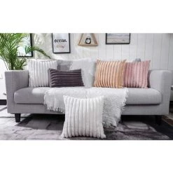 BAICCCF Coussin Et Housse De Coussin Lot De 2 Housses De Coussin Décoratives En Peluche En Fausse Fourrure Fuzzy Rayé Doux Taie D'oreiller Housses De Coussin Pour Canapé Canapé Chambre 45 X 45 Cm - Rose -France Coussin et housse de coussin Soldes Boutique 64107331 5