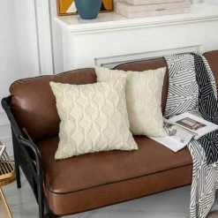 BAICCCF Coussin Et Housse De Coussin Lot De 2 Housses De Coussin Carrées Décoratives Beige Crème Super Douces En Fausse Fourrure De Luxe Pour Canapé Salon 45 X 45 Cm - Beige Crème -France Coussin et housse de coussin Soldes Boutique 64107467 2