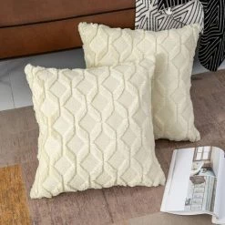 BAICCCF Coussin Et Housse De Coussin Lot De 2 Housses De Coussin Carrées Décoratives Beige Crème Super Douces En Fausse Fourrure De Luxe Pour Canapé Salon 45 X 45 Cm - Beige Crème -France Coussin et housse de coussin Soldes Boutique 64107467 4