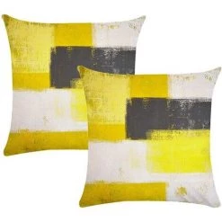 BAICCCF Coussin Et Housse De Coussin Lot De 2 Housses De Coussin Abstrait Jaune Gris Peinture Art Moderne 45 X 45 Cm Pour Salon Doux Velours Taies D'oreiller Canapé Taie D'oreiller Carré Housses De Coussin Pour Canapé Chambre - Jaune Gris