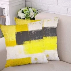 BAICCCF Coussin Et Housse De Coussin Lot De 2 Housses De Coussin Abstrait Jaune Gris Peinture Art Moderne 45 X 45 Cm Pour Salon Doux Velours Taies D'oreiller Canapé Taie D'oreiller Carré Housses De Coussin Pour Canapé Chambre - Jaune Gris -France Coussin et housse de coussin Soldes Boutique 64107568 3