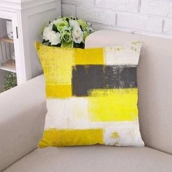 BAICCCF Coussin Et Housse De Coussin Lot De 2 Housses De Coussin Abstrait Jaune Gris Peinture Art Moderne 45 X 45 Cm Pour Salon Doux Velours Taies D'oreiller Canapé Taie D'oreiller Carré Housses De Coussin Pour Canapé Chambre - Jaune Gris -France Coussin et housse de coussin Soldes Boutique 64107568 4